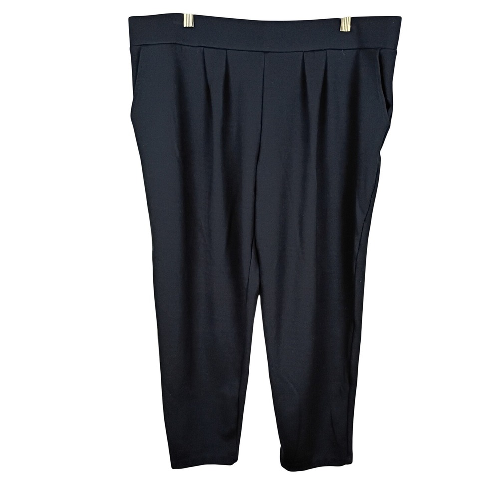 Modern Ambition Womens XXL Black Pleated Front Stretch Tapered Trousers Pants